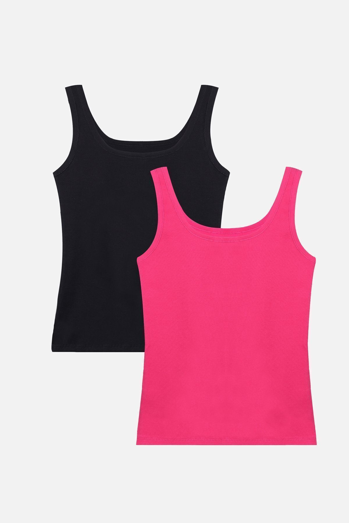 Kadın 2'li Kalın Askılı Kaşkorse Atlet Siyahfusya - L/XL - Siyahfusya - L/XL