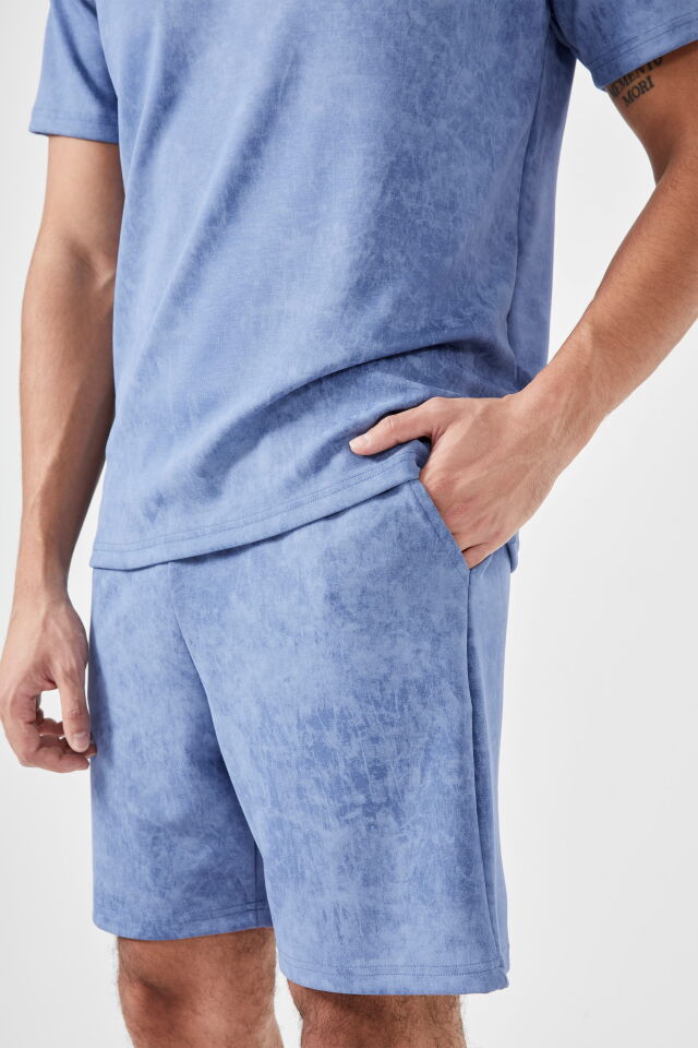 Erkek Şortlu Cepli Pijama Takımı Mavi - 2XL