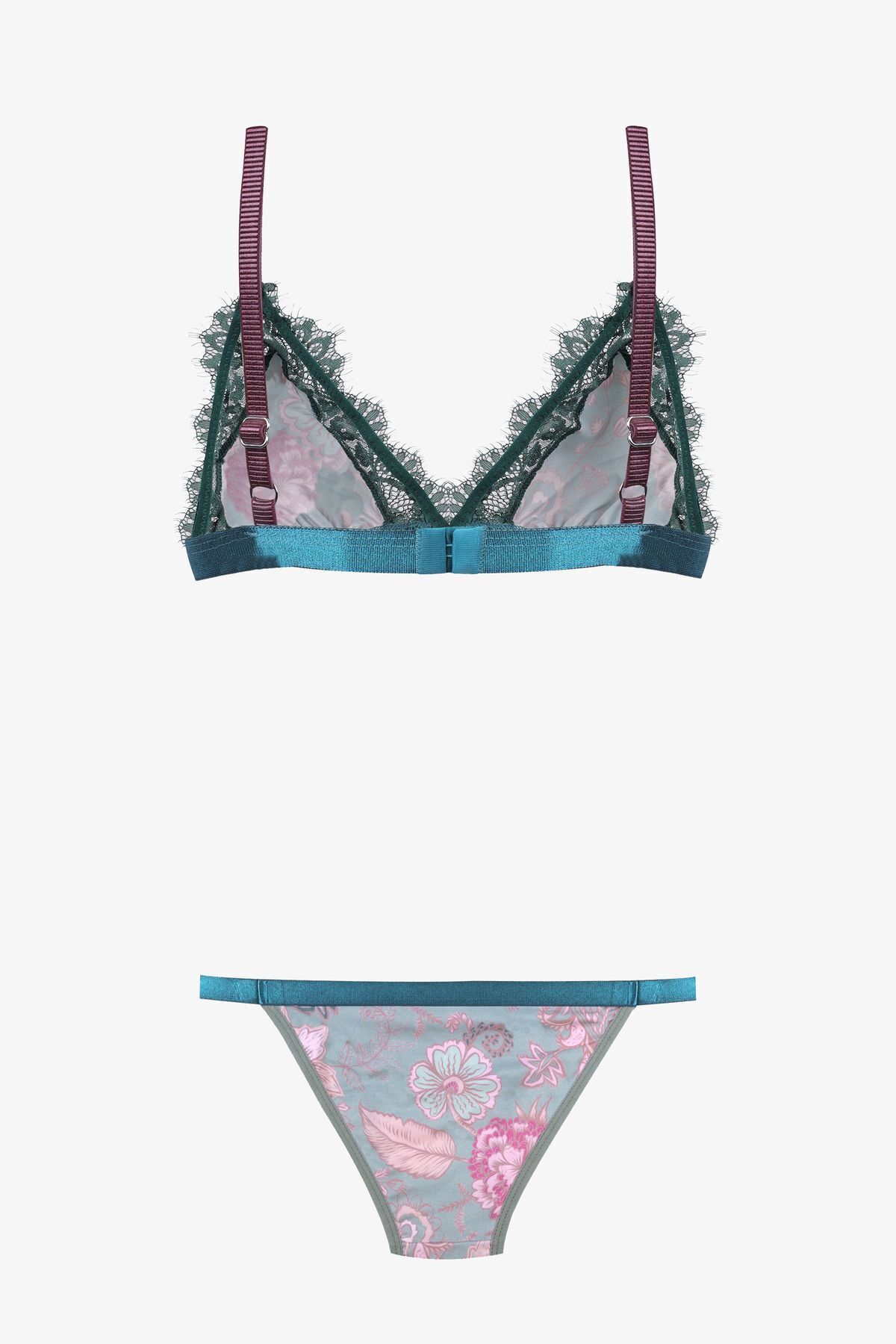 Kadın Saçaklı Dantelli Desenli Sütyen Takım Çok Renkli - 85B