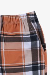 Erkek Kısa Kollu Pamuklu Ekose Desenli Ayıcık Baskılı Pijama Takımı