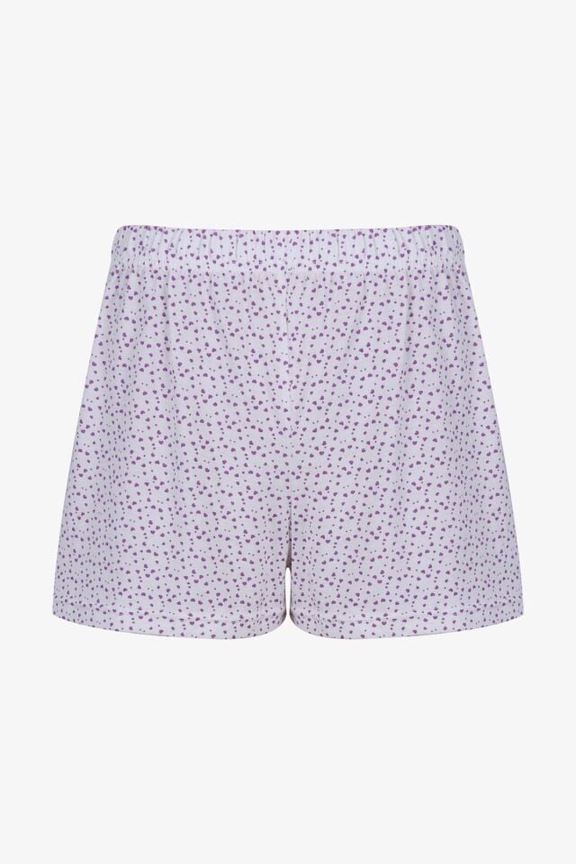 Kadın Pamuklu Kısa Kollu Mor Kalp Desenli Crop Şort Takım KO7201Ş-6 Mor Kalp Desen - S - KO7201Ş-6 Mor Kalp Desen - S