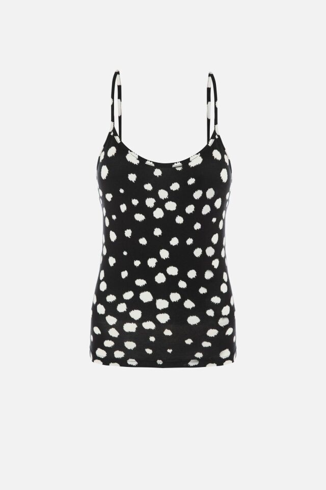 Kadın İp Askılı Viskon Benek Desenli Pijama Takımı KO70127 - L - KO70127 - L