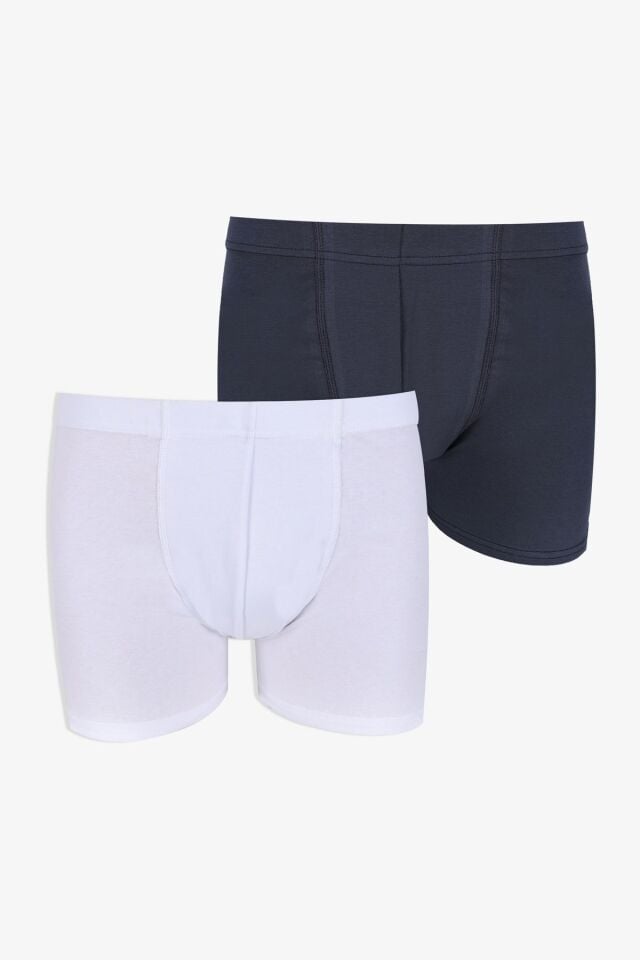 Erkek 2'li Pamuklu Likralı Lastikli Boxer 9177 beyaz-füme - XL - 9177 beyaz-füme - XL