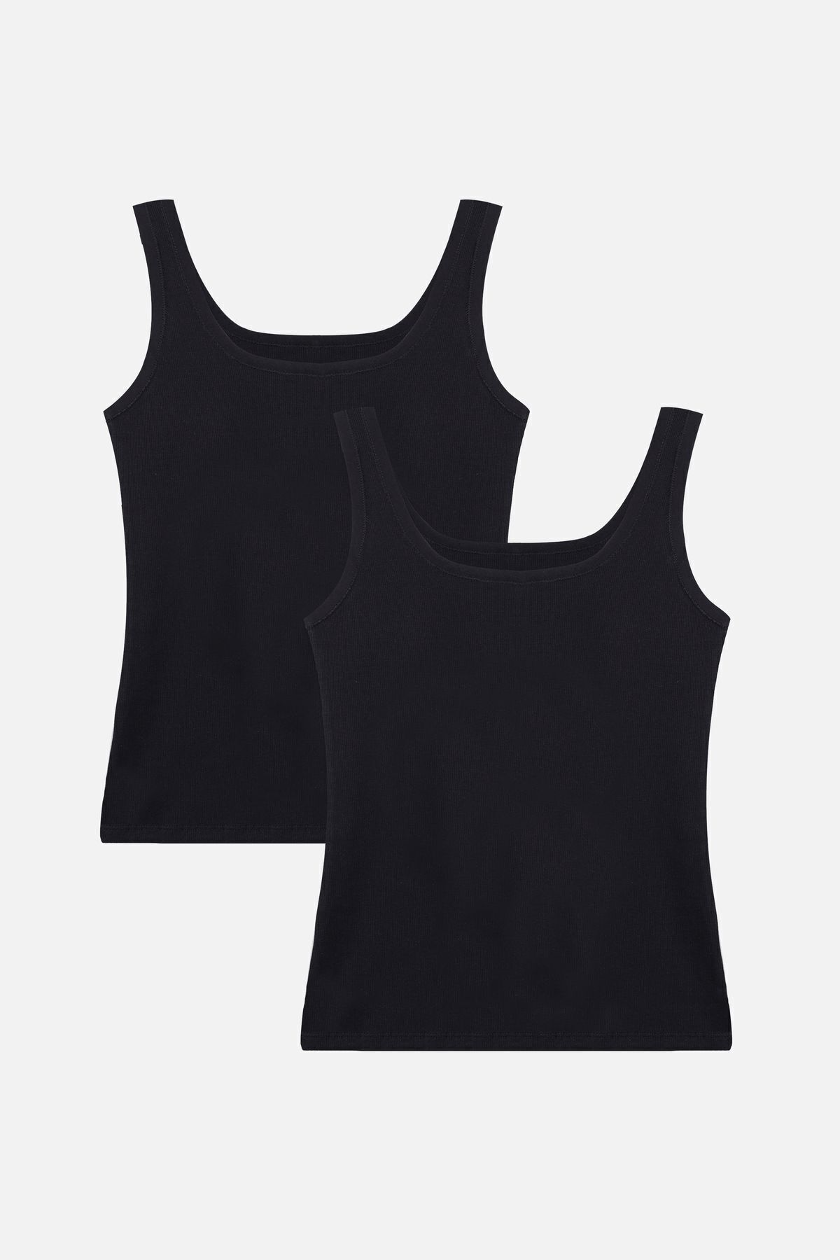 Kadın 2'li Kalın Askılı Kaşkorse Atlet Siyah - L/XL - Siyah - L/XL