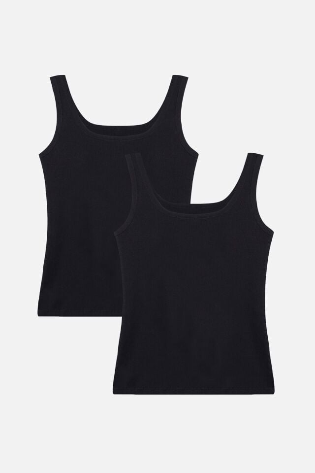 Kadın 2'li Kalın Askılı Kaşkorse Atlet Siyah - L/XL - Siyah - L/XL