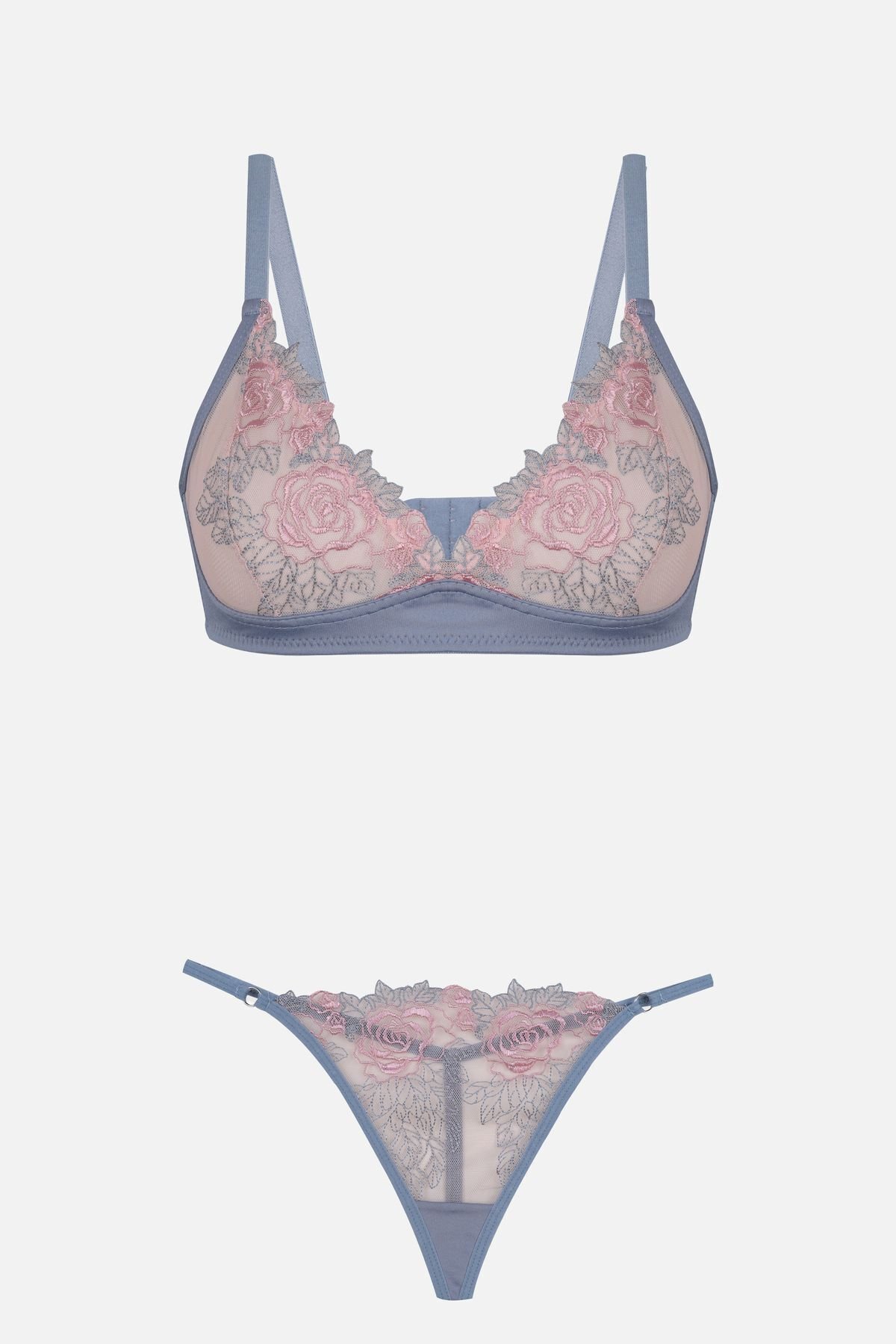 Kadın Tüllü Brodeli Sütyen Takım