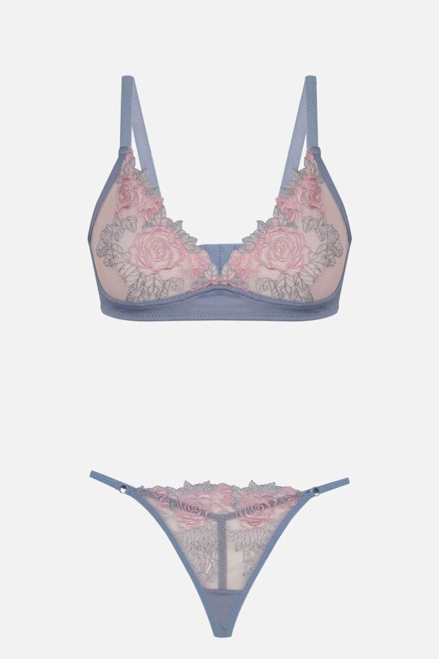 Kadın Tüllü Brodeli Sütyen Takım