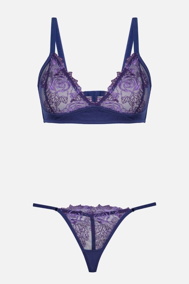 Kadın Tüllü Brodeli Sütyen Takım