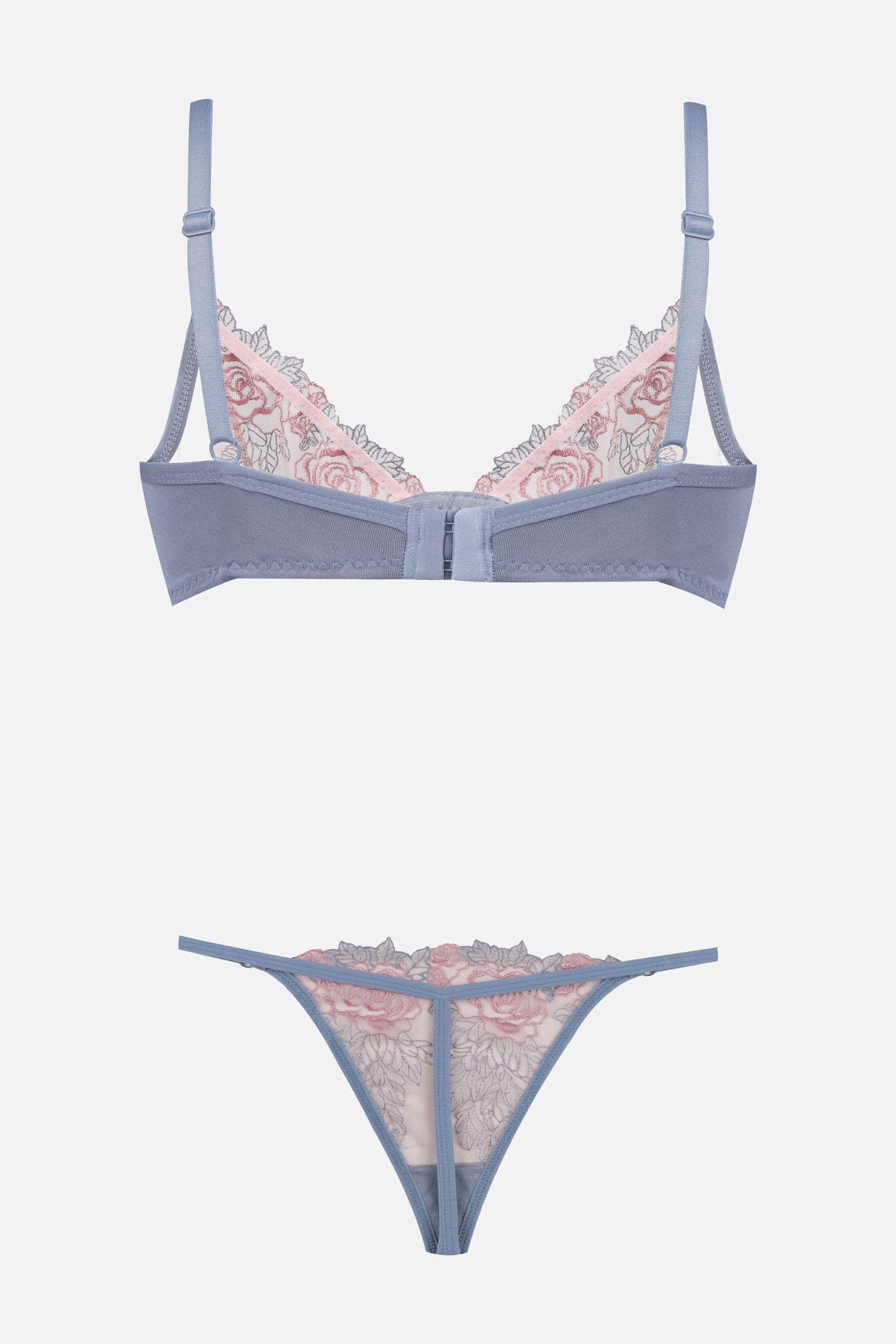 Kadın Tüllü Brodeli Sütyen Takım Gök Mavi - 80B