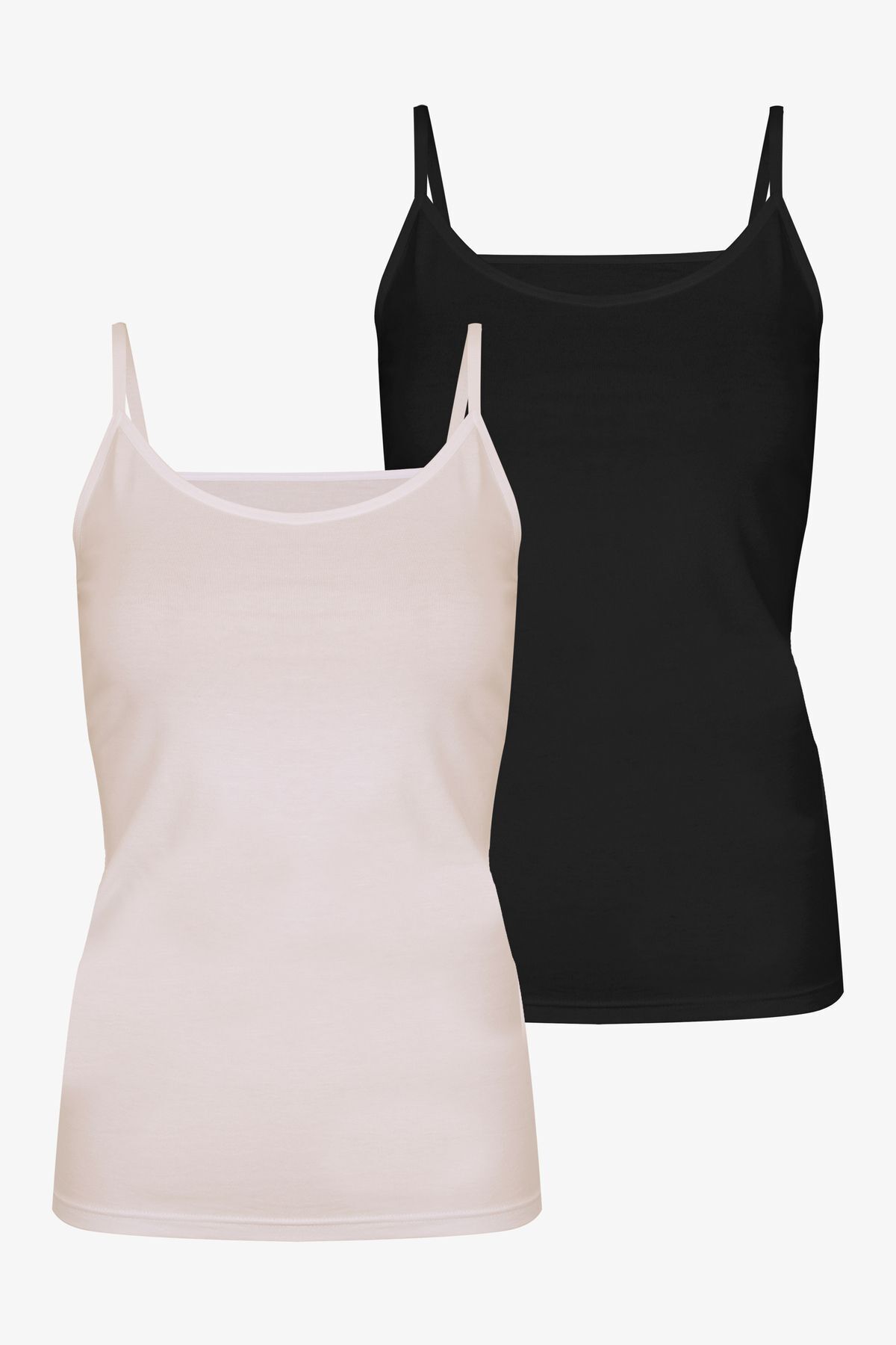 Kadın 2'li Pamuklu Basic İp Askılı Atlet KO989 Ten - Siyah - L/XL