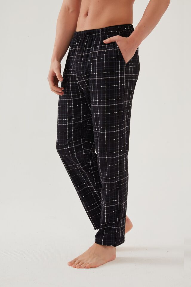 Erkek Pamuklu 2'li Tek Alt Pijama Siyah - Füme - M