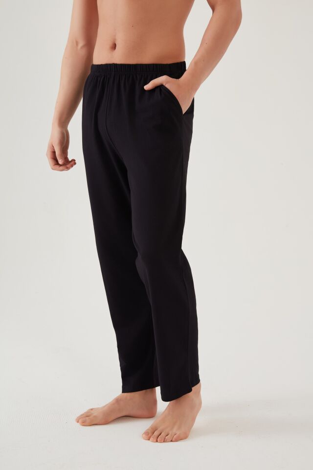 Erkek Pamuklu 2'li Tek Alt Pijama Siyah - Füme - M