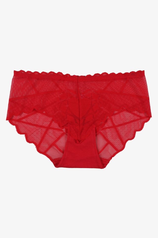 Sevgililer Günü Temalı Kadın Kalp Detaylı Dantelli Külot S/M - Kırmızı