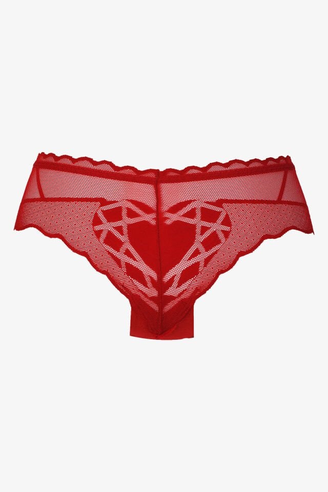 Sevgililer Günü Temalı Kadın Kalp Detaylı Dantelli Külot S/M - Kırmızı