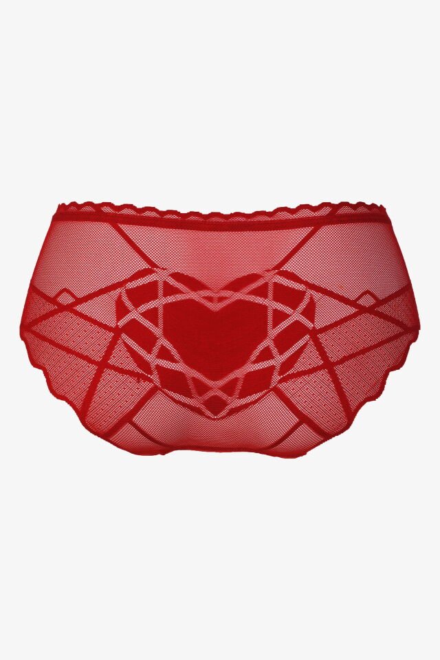 Sevgililer Günü Temalı Kadın Kalp Detaylı Dantelli Külot S/M - Kırmızı