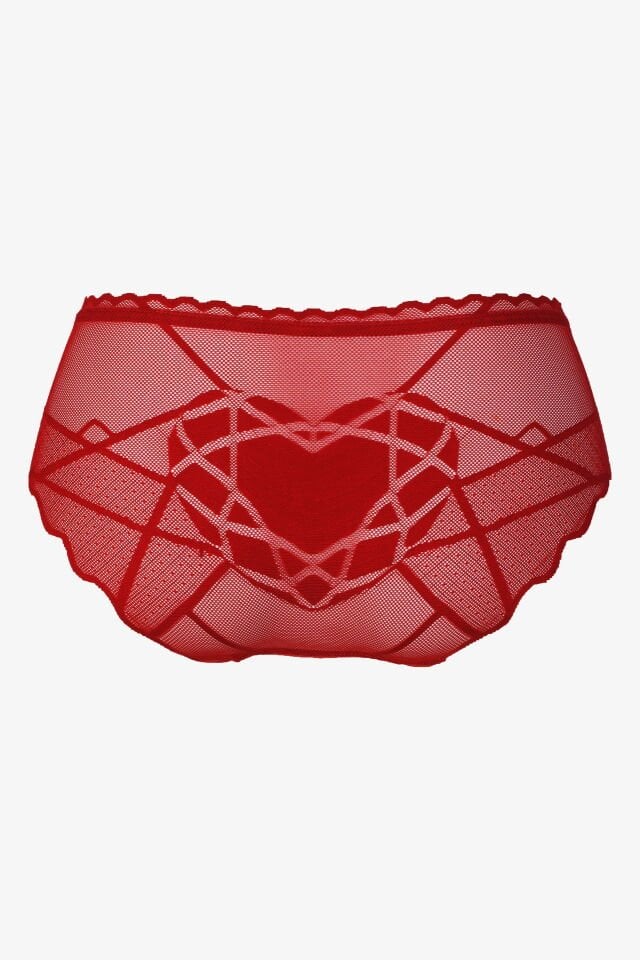 Sevgililer Günü Temalı Kadın Kalp Detaylı Dantelli Külot S/M - Kırmızı