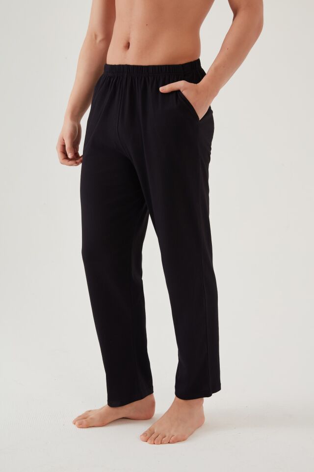 Erkek Pamuklu 2'li Tek Alt Pijama Siyah - Füme - XL