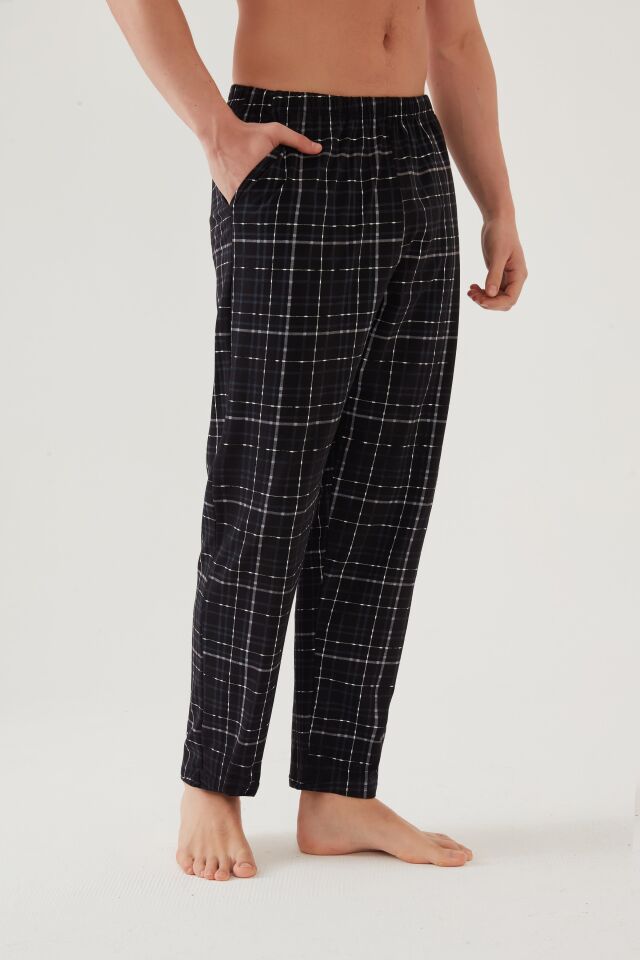 Erkek Pamuklu 2'li Tek Alt Pijama Siyah - Füme - 2XL