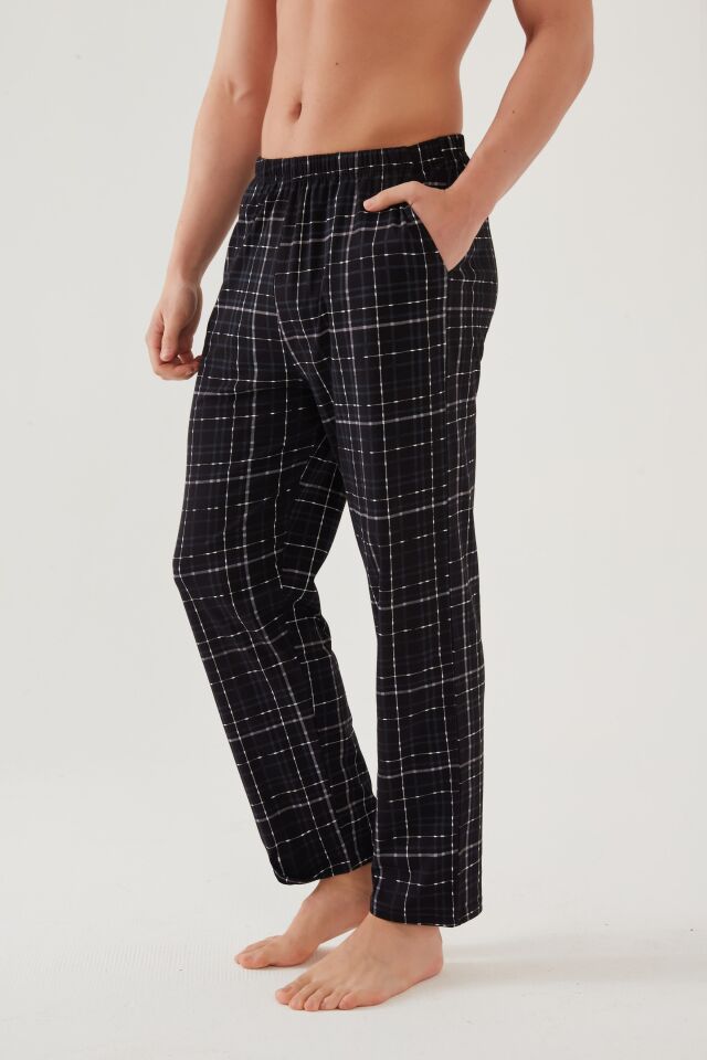 Erkek Pamuklu 2'li Tek Alt Pijama Siyah - Füme - 2XL