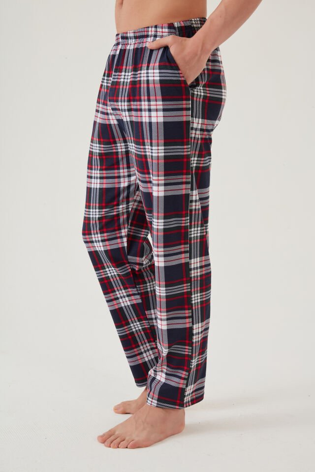 Erkek Pamuklu 2'li Tek Alt Pijama Lacivert - Gri Melanj - M