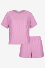 Kadın Pembe Saçaklı Yarım Kollu Şortlu Takım