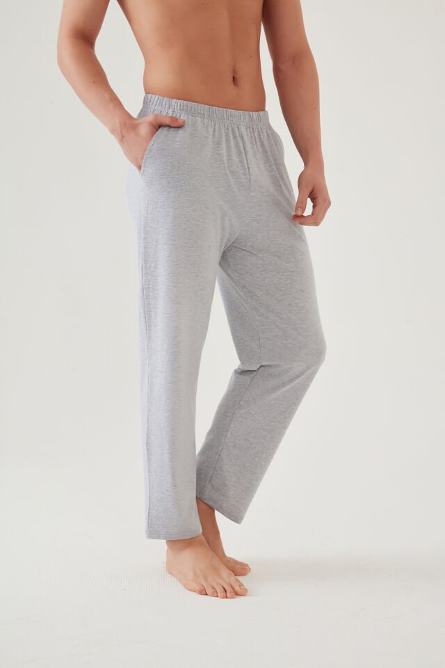 Erkek Pamuklu 2'li Tek Alt Pijama Lacivert - Gri Melanj - L