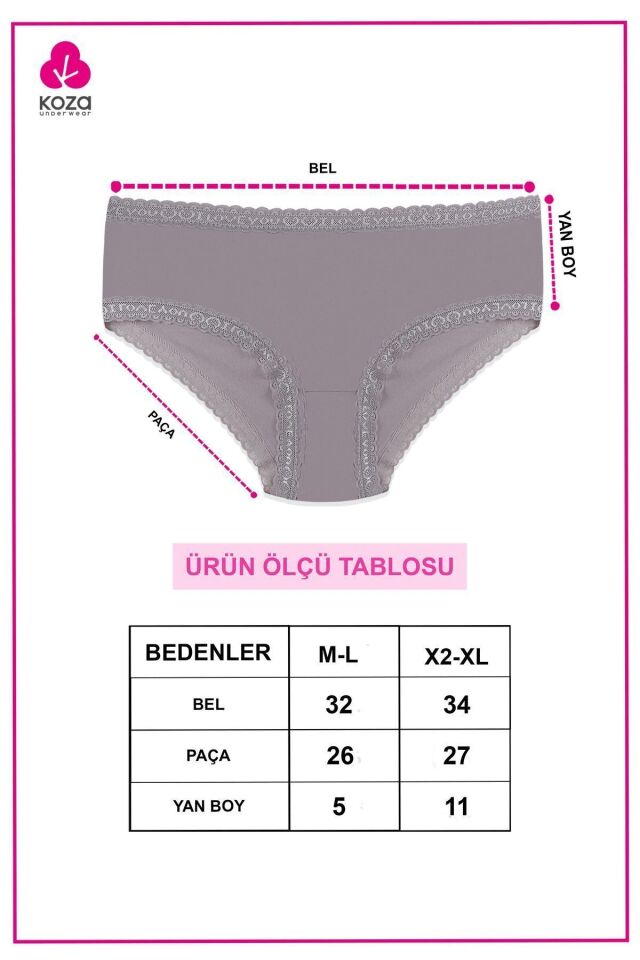 Kadın 6'lı Dantel Detaylı Pamuklu Külot Siyah - Gri - M/L