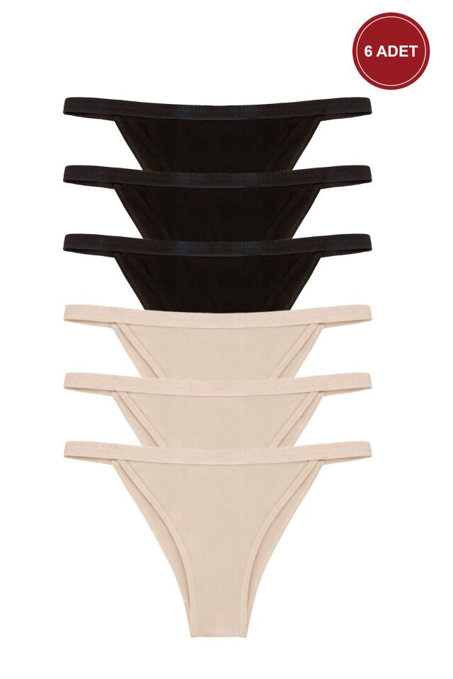 Kadın 6'lı Yumuşak Dokulu Viskon Külot Siyah - Ten - L/XL