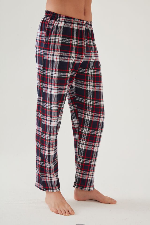 Erkek Pamuklu 2'li Tek Alt Pijama Lacivert - Gri Melanj - XL