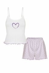 Kadın Pamuklu Baby Overloklu İp Askılı Şortlu Pijama Takımı