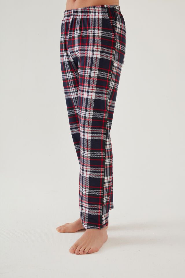 Erkek Pamuklu 2'li Tek Alt Pijama Lacivert - Gri Melanj - 2XL