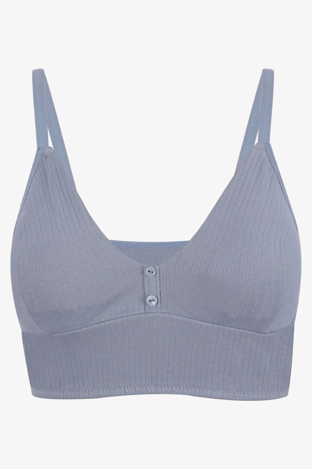 Kadın Fitilli Düğme Detaylı Büstiyer 80573 Gök Mavi - 75B - 80573 Gök Mavi - 75B