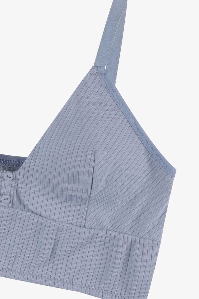 Kadın Fitilli Düğme Detaylı Büstiyer 80573 Gök Mavi - 75B - 80573 Gök Mavi - 75B