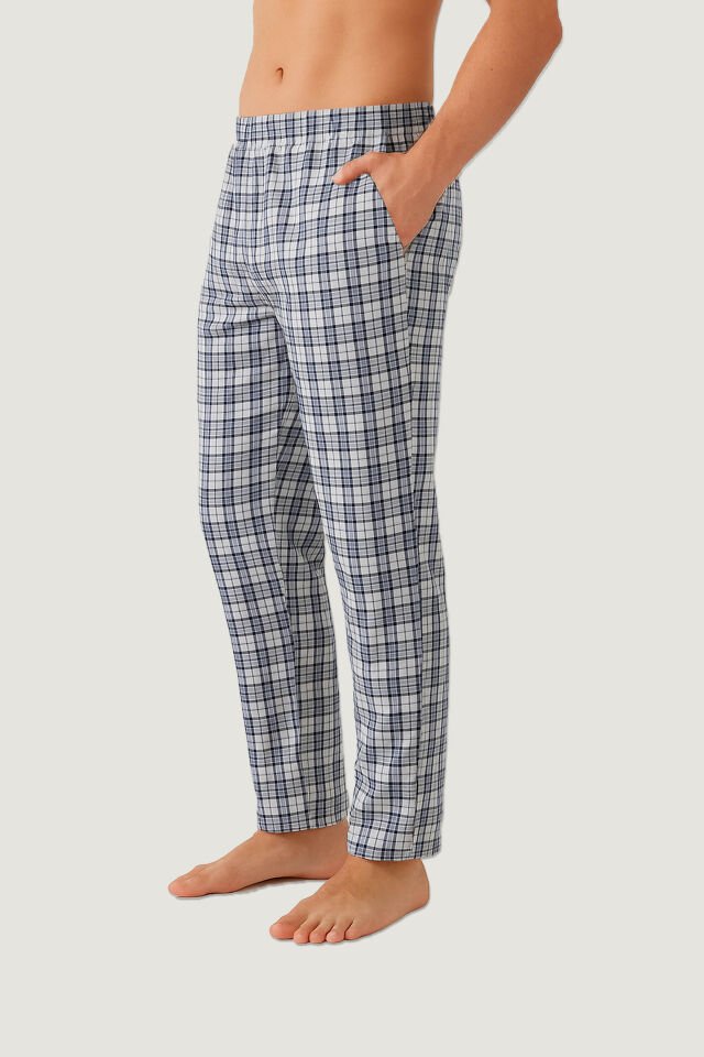 Erkek Pamuklu 2'li Tek Alt Pijama Lacivert- Ekru - XL