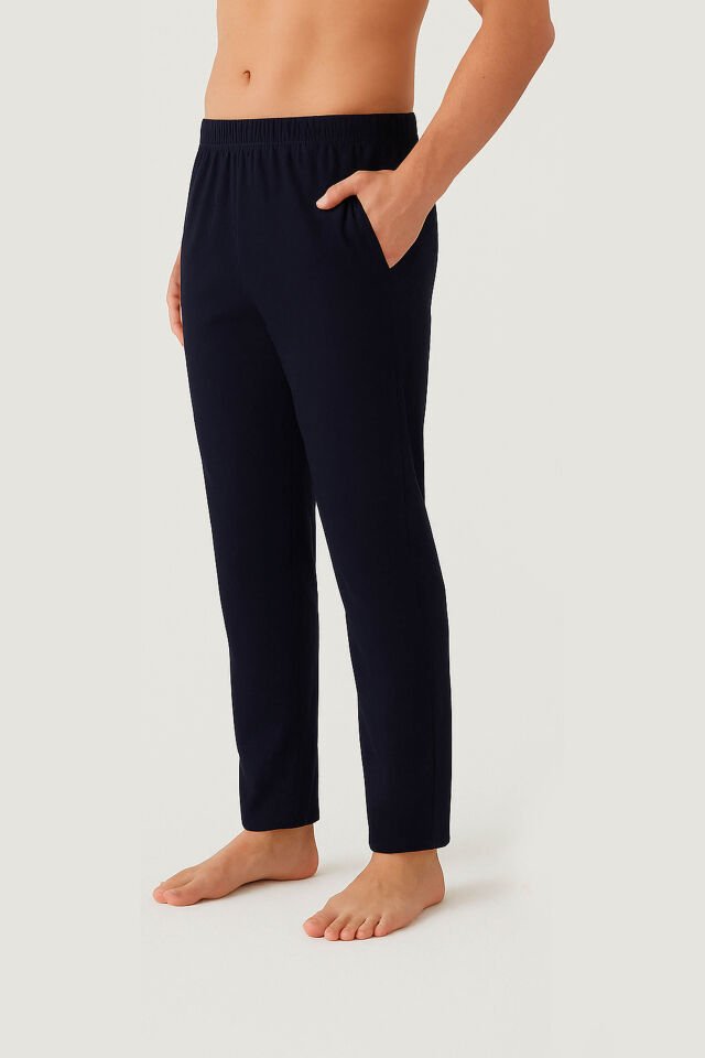 Erkek Pamuklu 2'li Tek Alt Pijama Lacivert- Ekru - 2XL