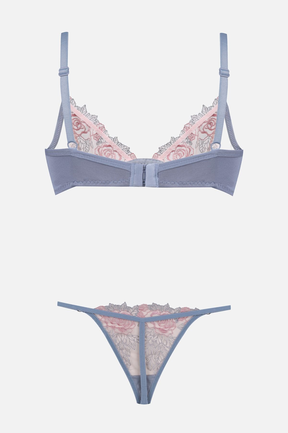 Kadın Tüllü Brodeli Sütyen Takım Gök Mavi - 80B - Gök Mavi - 80B