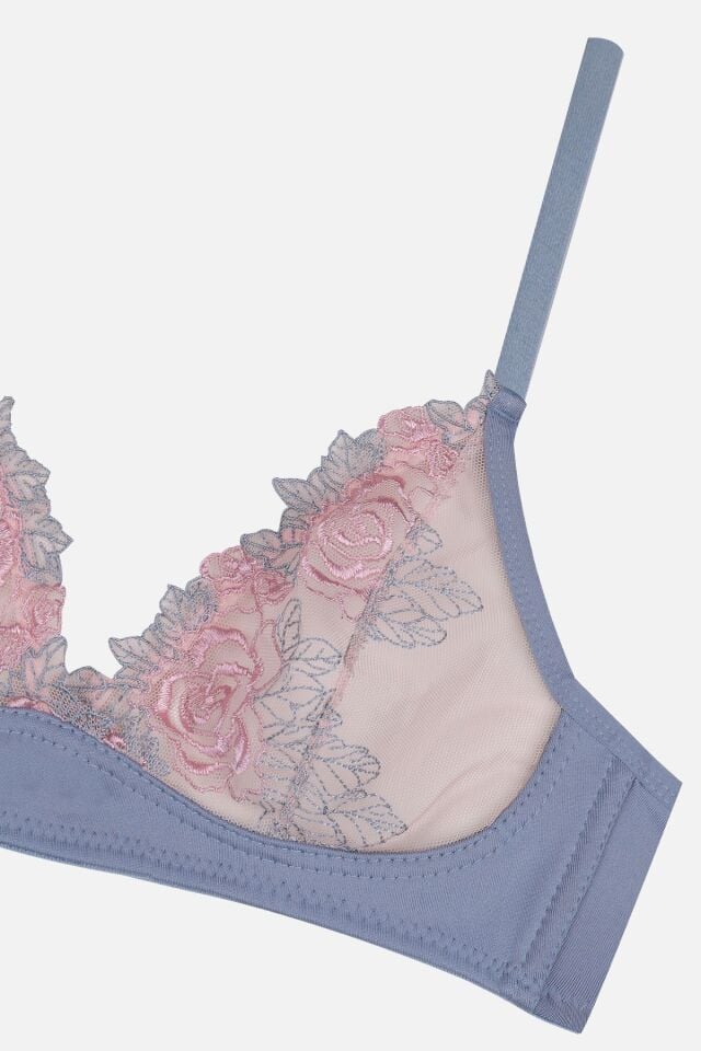 Kadın Tüllü Brodeli Sütyen Takım Gök Mavi - 80B - Gök Mavi - 80B