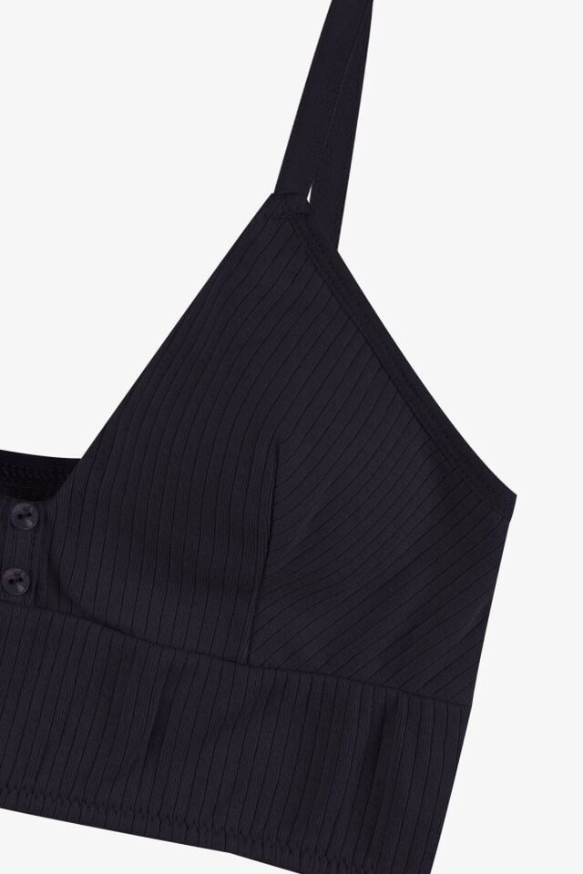 Kadın Fitilli Düğme Detaylı Büstiyer 80573 Siyah - 75B - 80573 Siyah - 75B