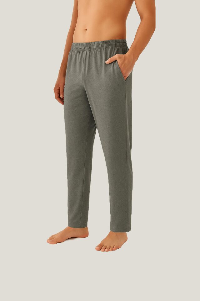 Erkek Pamuklu 2'li Tek Alt Pijama Gri - Siyah - S