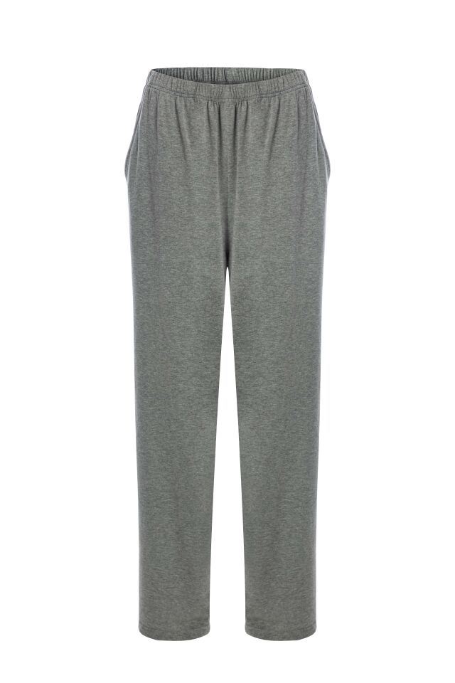 Erkek Pamuklu 2'li Tek Alt Pijama Gri - Siyah - S