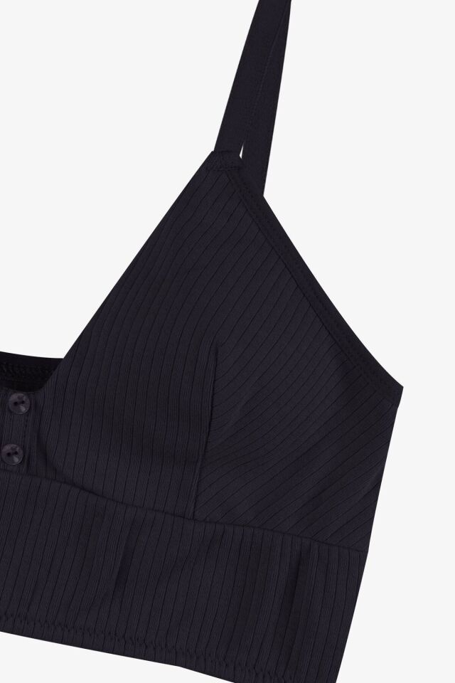 Kadın Fitilli Düğme Detaylı Büstiyer 80573 Siyah - 80B - 80573 Siyah - 80B
