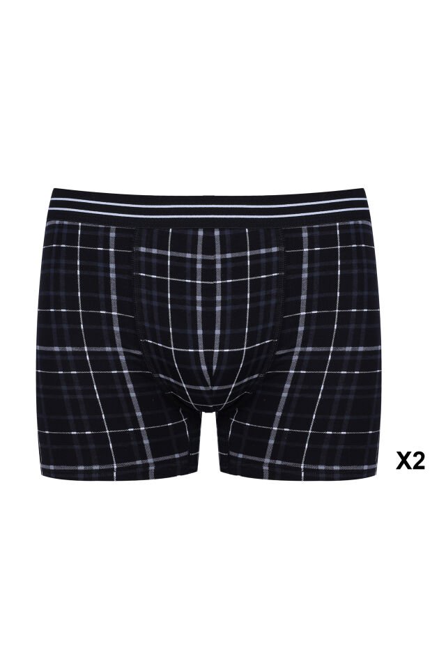 Erkek 6'lı Pamuklu Likralı Boxer Siyah - Füme - 2XL