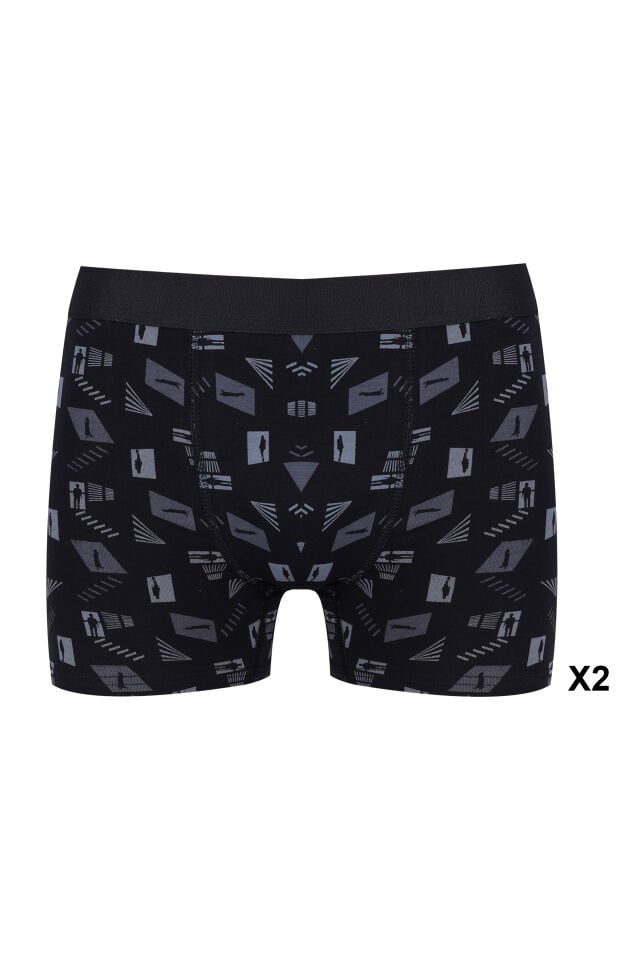Erkek 6'lı Pamuklu Likralı Boxer Siyah - Füme - 2XL