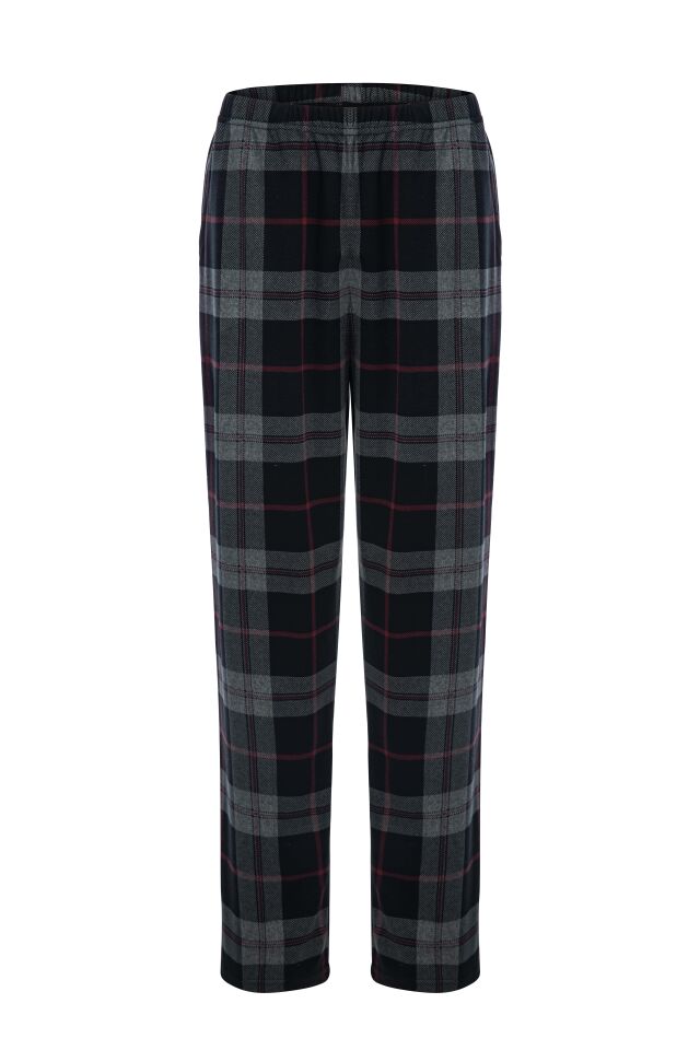 Erkek Pamuklu 2'li Tek Alt Pijama Gri - Siyah - L