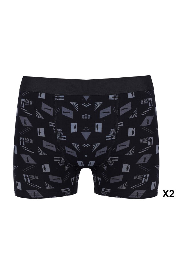 Erkek 6'lı Pamuklu Likralı Boxer Siyah - Füme - XL