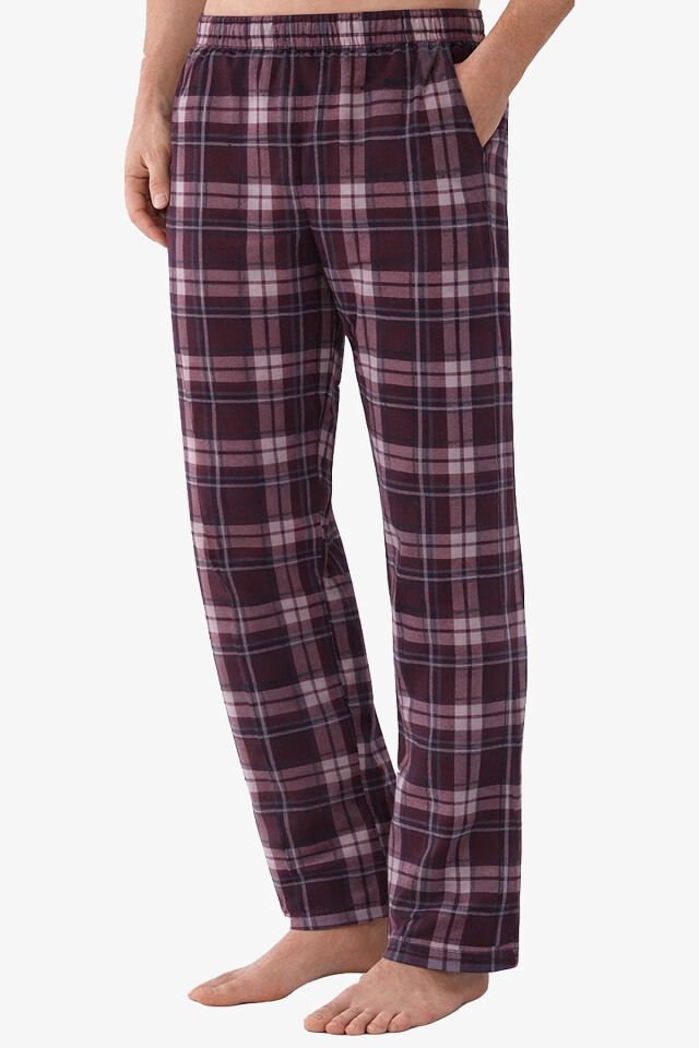 Erkek Pamuklu 2'li Tek Alt Pijama Mor - Gri - S