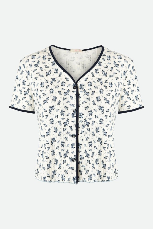 Kadın Çiçek Desenli Ajur Kaşkorse Şortlu Pijama Takımı M - Ekru - Siyah