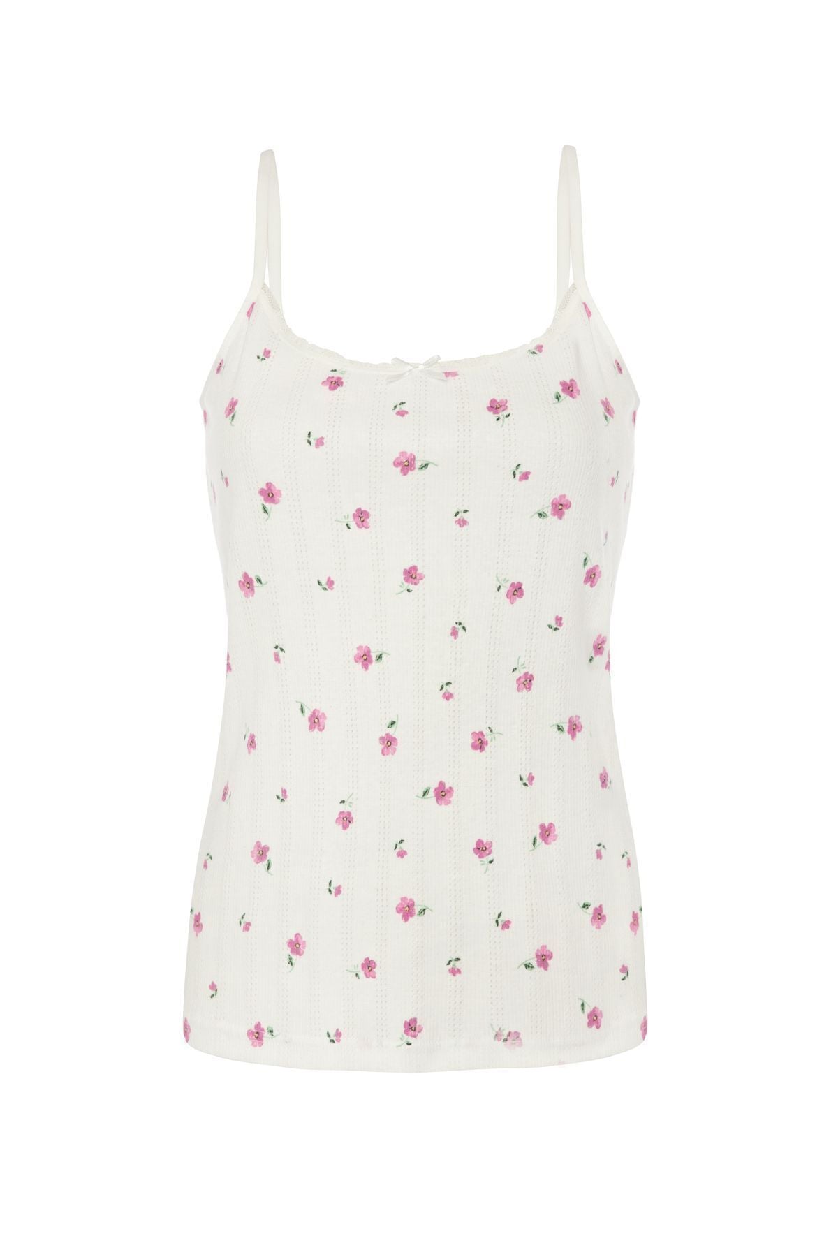 Kadın İp Askılı Pamuklu Çiçek Desenli Şortlu Takım Çok Renkli - L - Çok Renkli - L