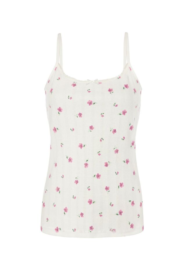 Kadın İp Askılı Pamuklu Çiçek Desenli Şortlu Takım Çok Renkli - L - Çok Renkli - L