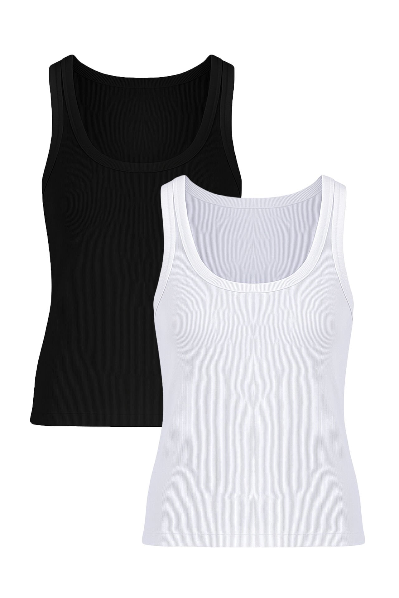 Kadın Pamuklu U Yaka Kaşkorse Atlet 2 Adet 2XL - Siyah - Beyaz